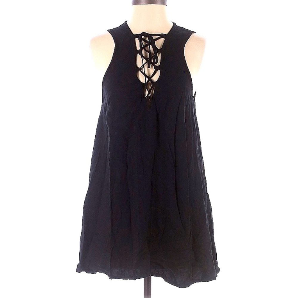 Tobi black a-line sleeveless lace up front mini dress